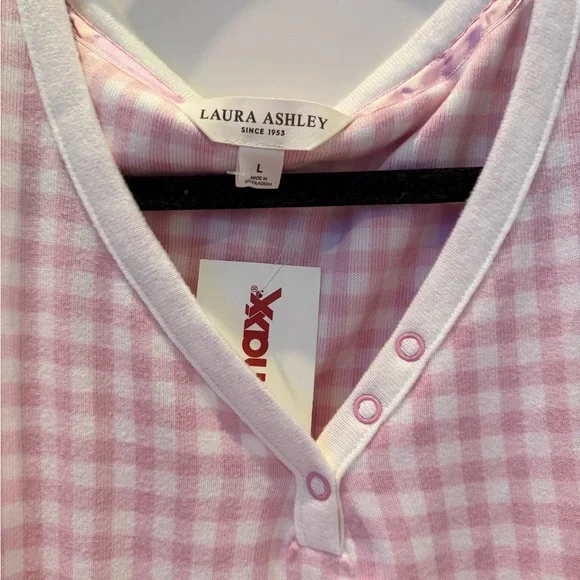 Super Comfy Laura Ashley Pink/White Gingham PJ’s with Bow Accents- Adult L- NWT - Picture 2 of 4